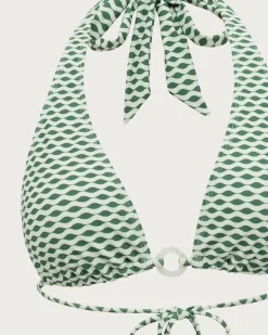 Green Wave Print Hoop Bikini Set