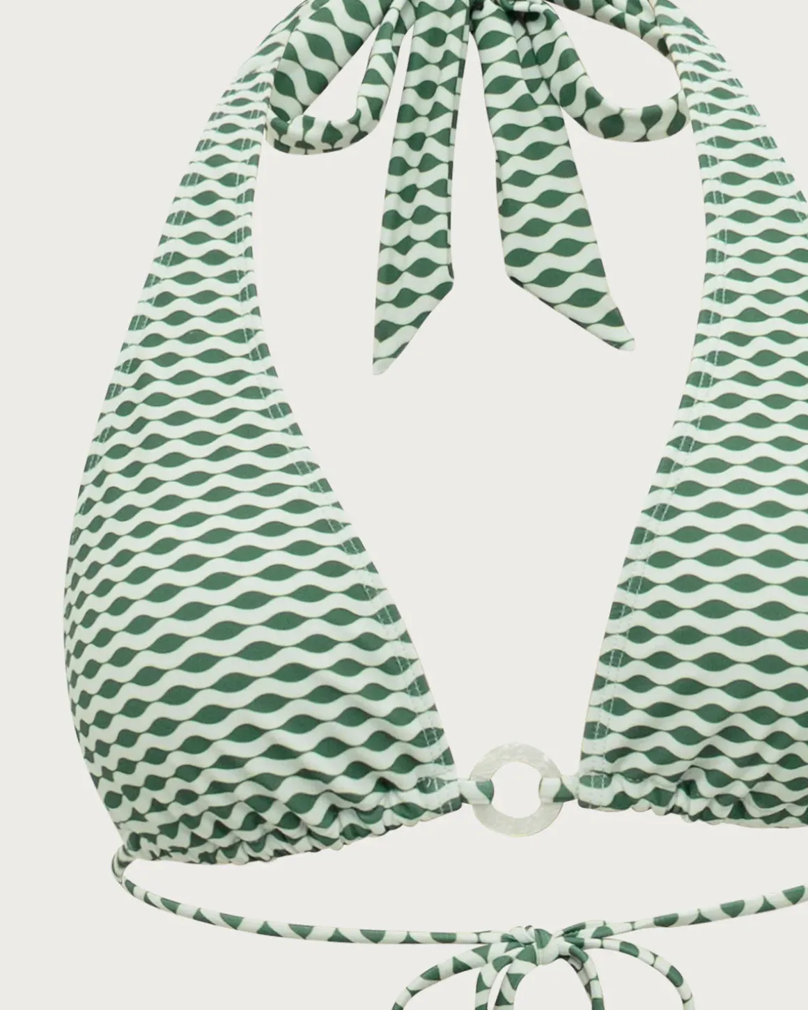 Green Wave Print Hoop Bikini Set