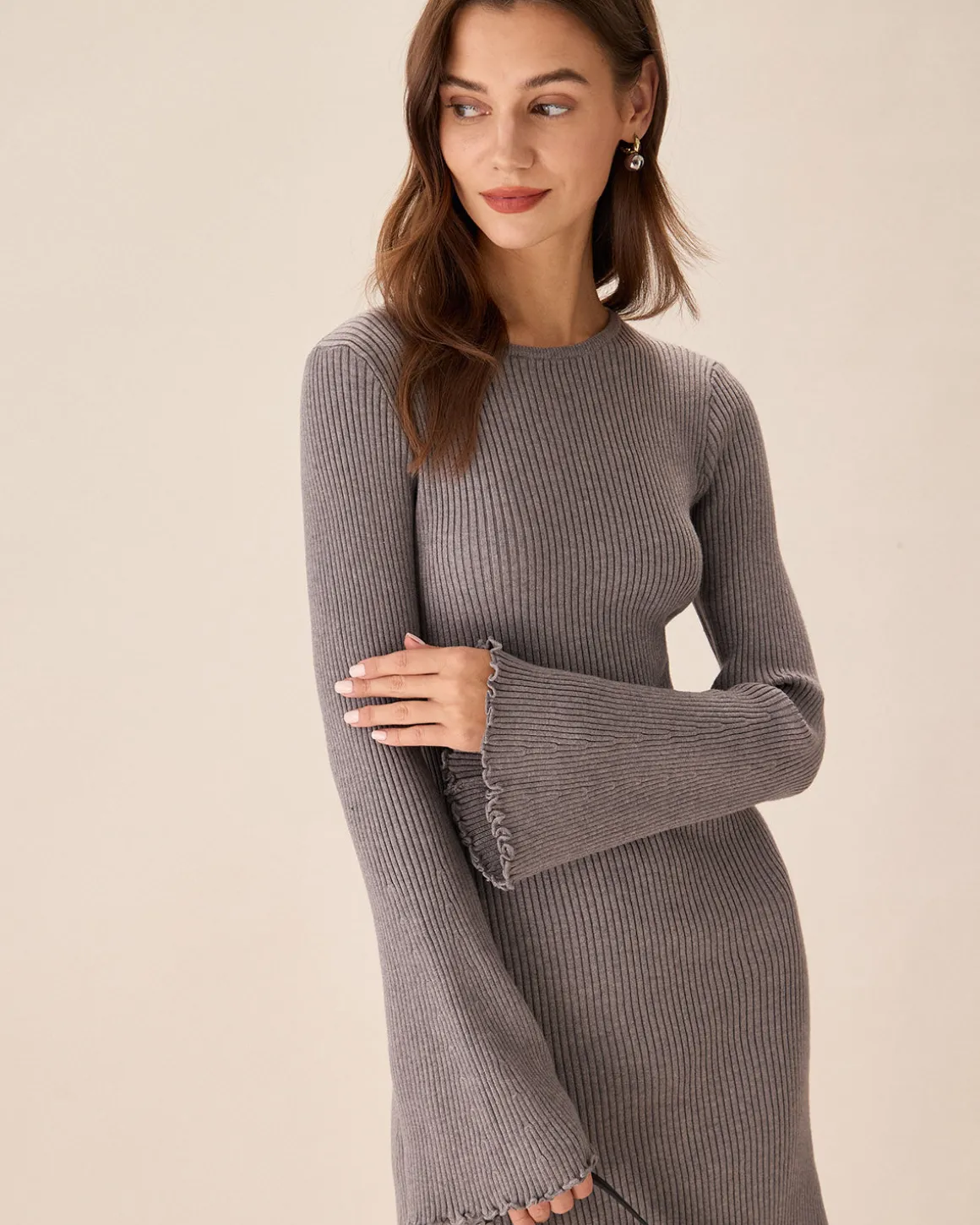 Grey Boat Neck Sweater Mini Dress