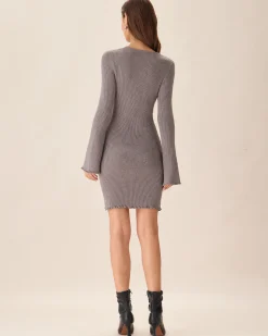 Grey Boat Neck Sweater Mini Dress