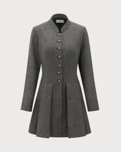Grey Button Pleated Mini Dress