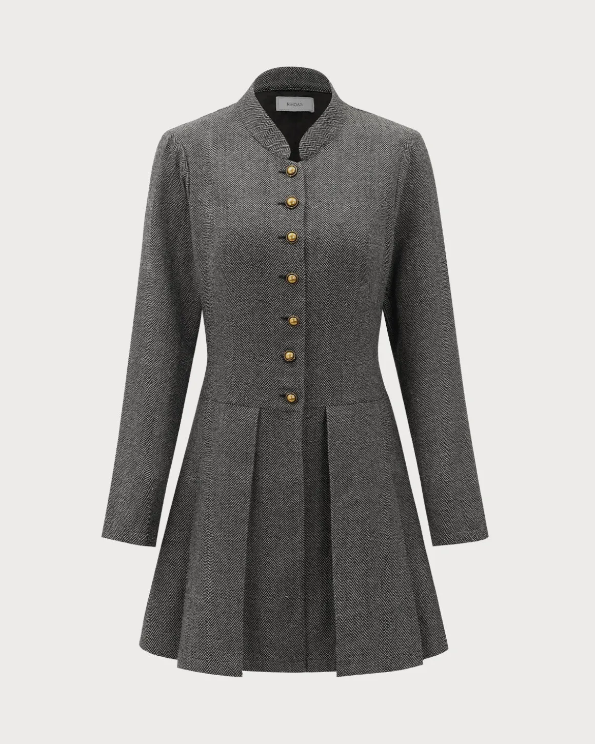 Grey Button Pleated Mini Dress