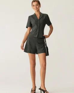 Grey High Waisted Plaid Shorts