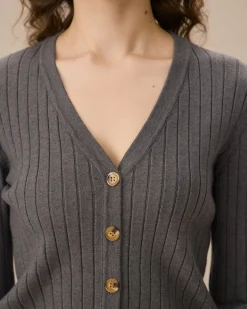 Grey V-Neck Single-breasted Cardigan
