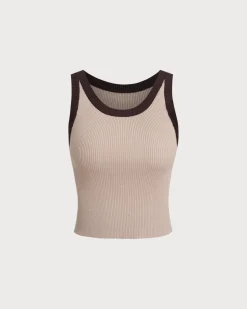 Khaki Contrast Knit Tank Top