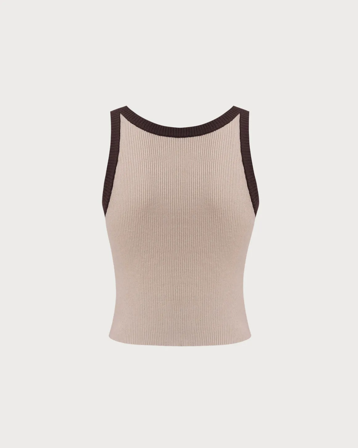 Khaki Contrast Knit Tank Top