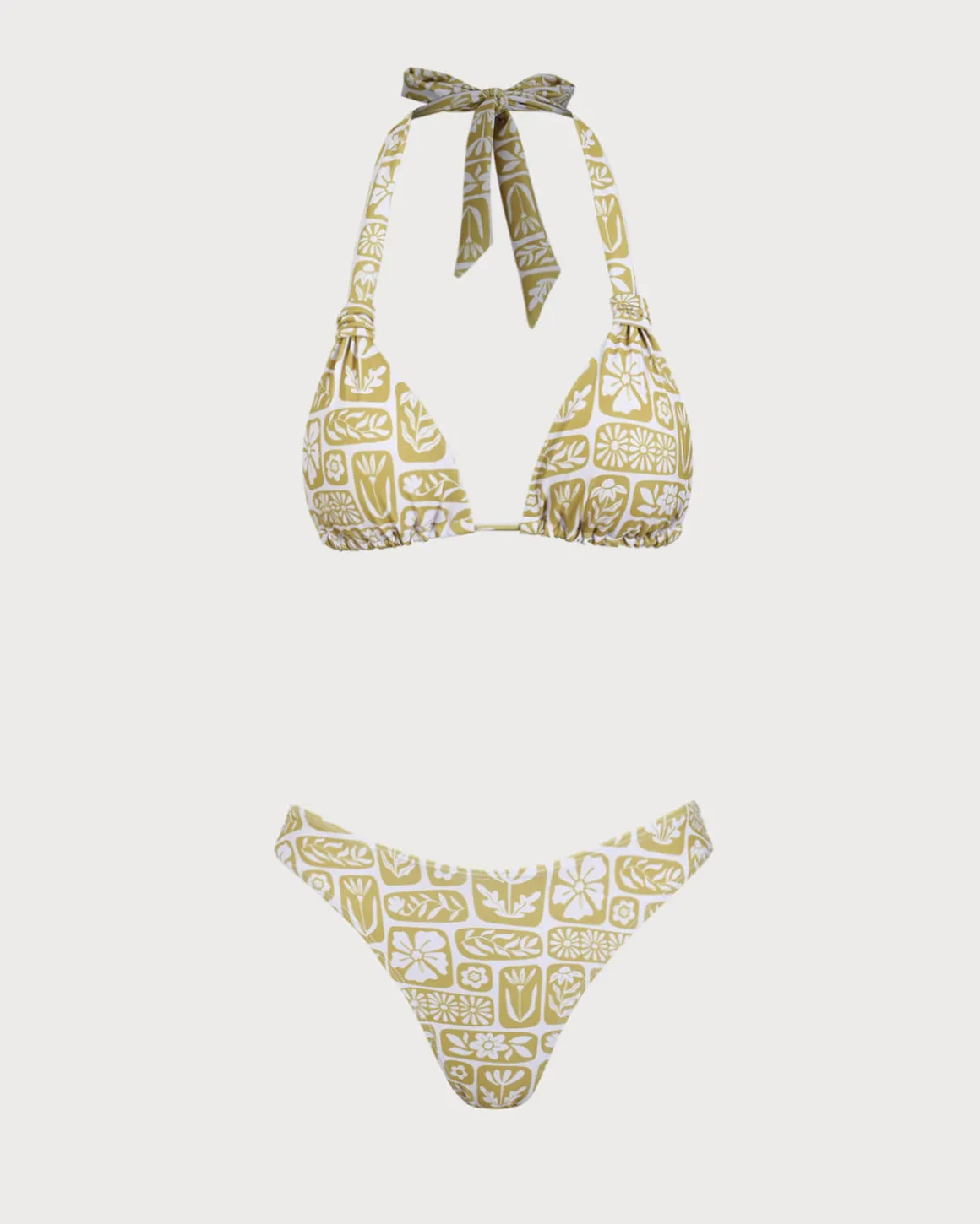 Khaki Knit Geometric Print Bikini Set