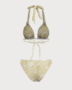 Khaki Knit Geometric Print Bikini Set