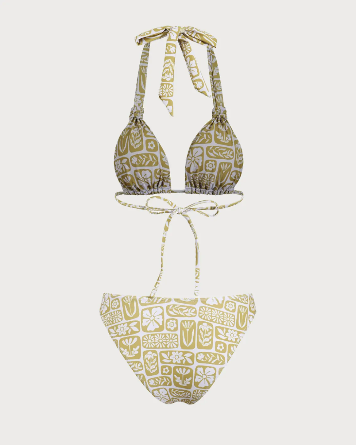 Khaki Knit Geometric Print Bikini Set