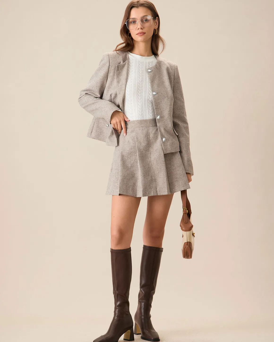 Khaki Pocket Pleated Mini Skirt
