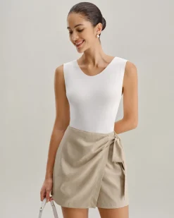 Khaki Ruched A-Line Skort