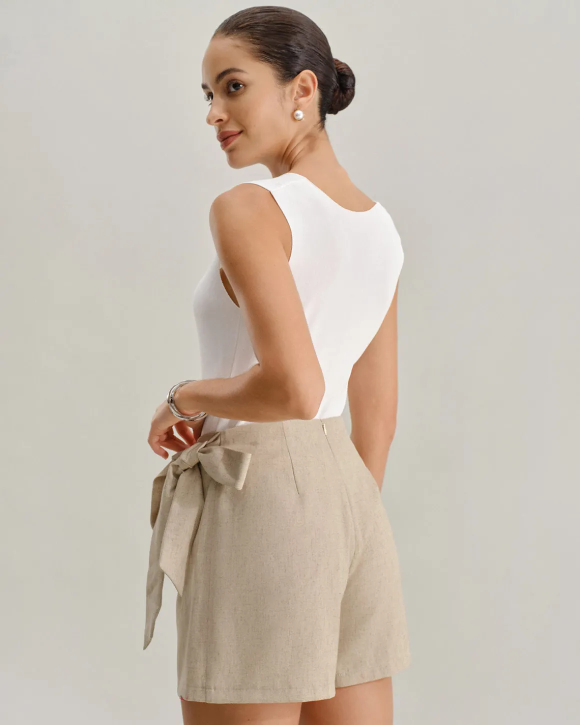 Khaki Ruched A-Line Skort