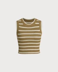 Khaki Striped Knit Tank Top