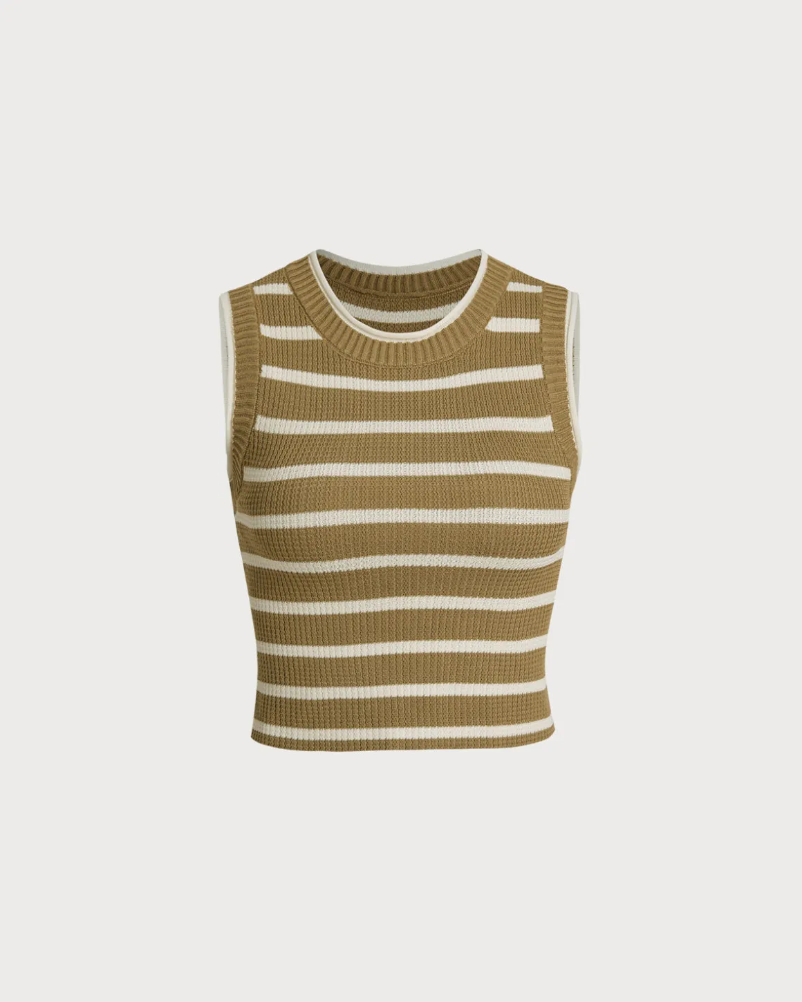 Khaki Striped Knit Tank Top
