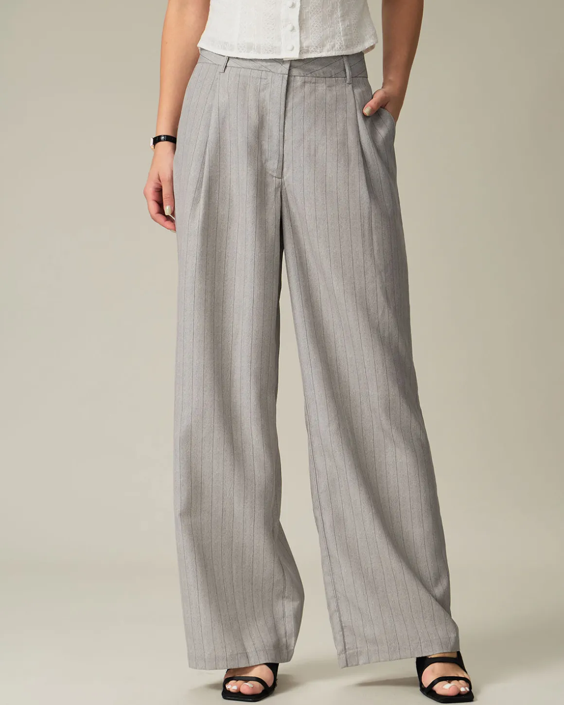 Khaki Striped Pocket Pants