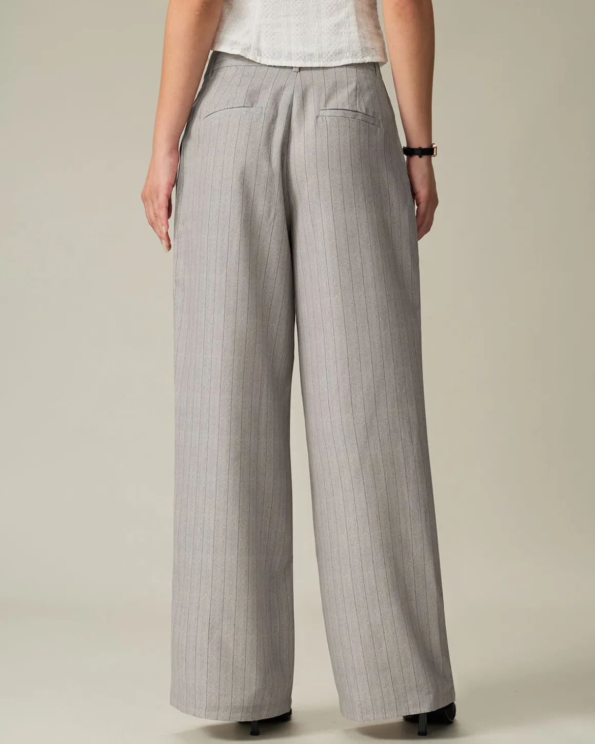 Khaki Striped Pocket Pants