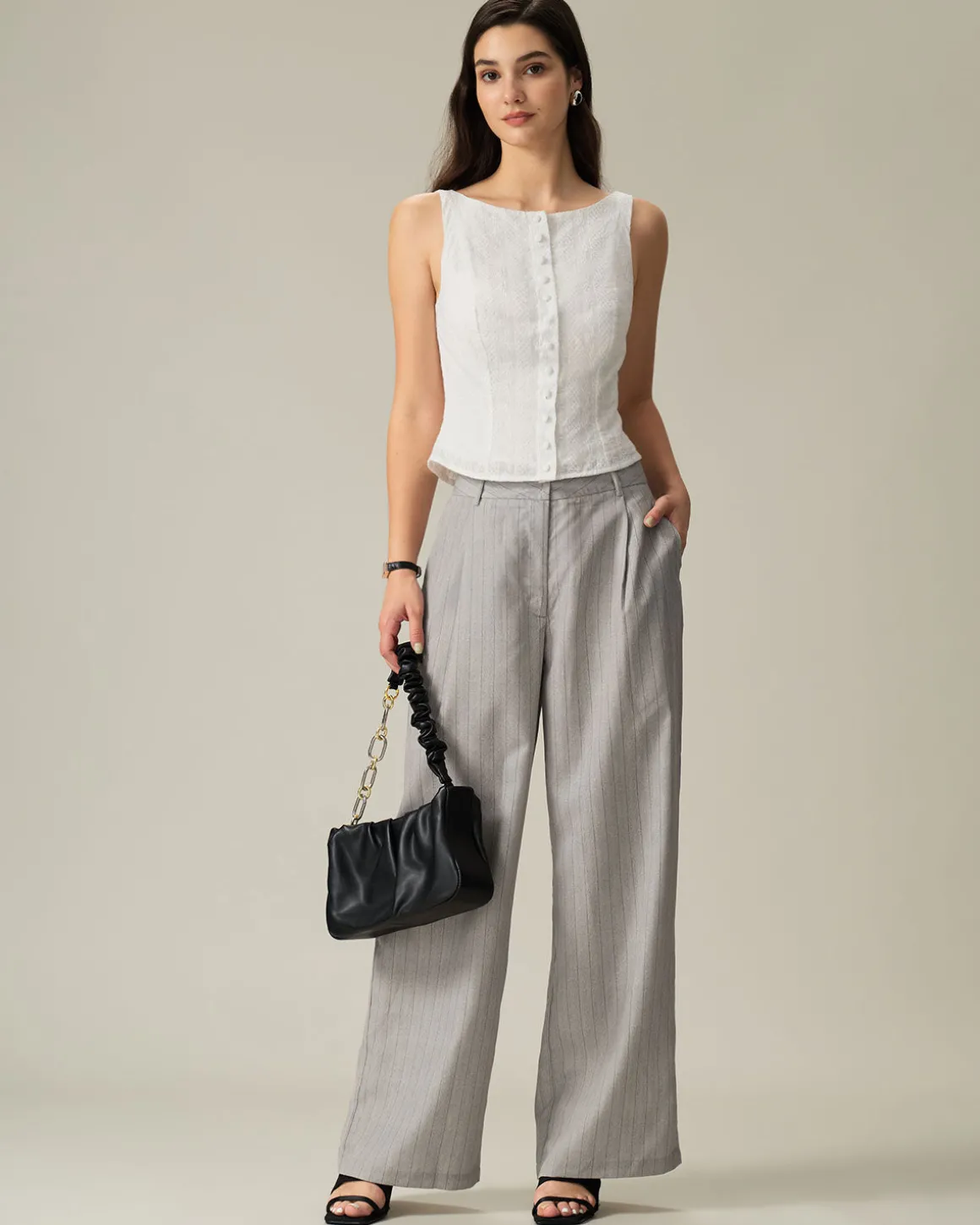 Khaki Striped Pocket Pants