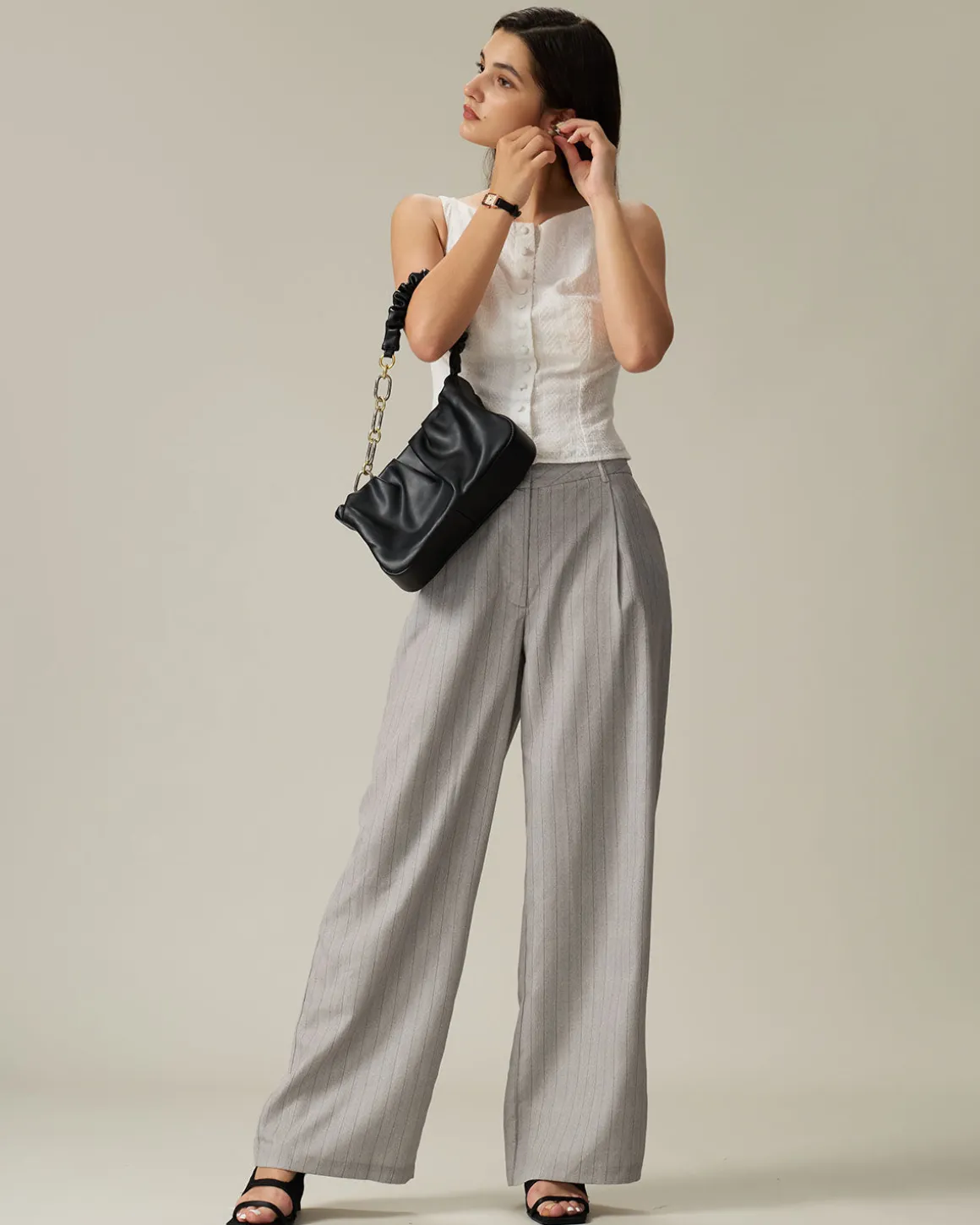 Khaki Striped Pocket Pants
