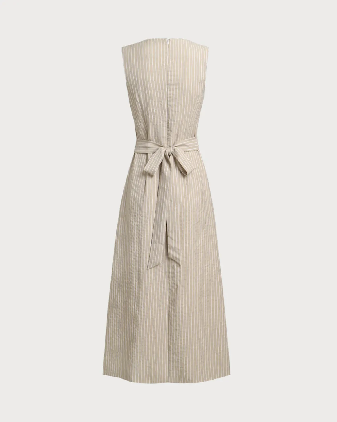 Khaki Striped V-Neck Sleeveless Maxi Dress