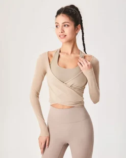 Khaki Surplice Long Sleeve Cover-up - Light Support