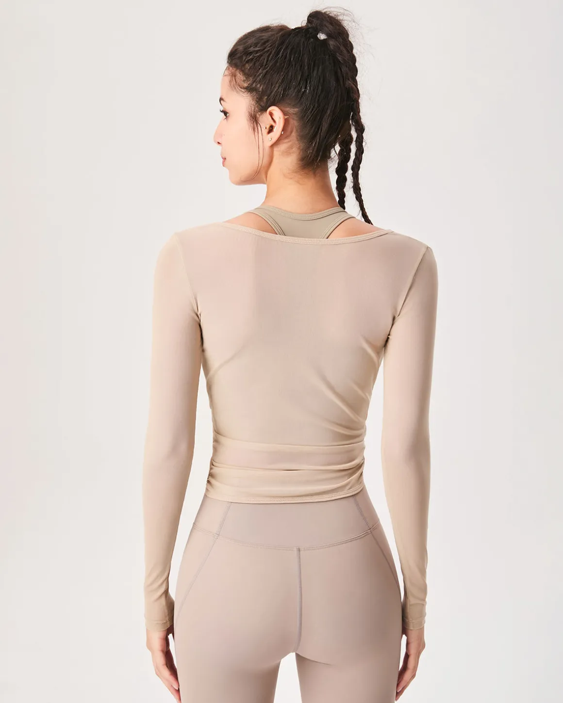 Khaki Surplice Long Sleeve Cover-up - Light Support