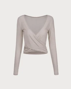 Khaki Surplice Long Sleeve Cover-up - Light Support