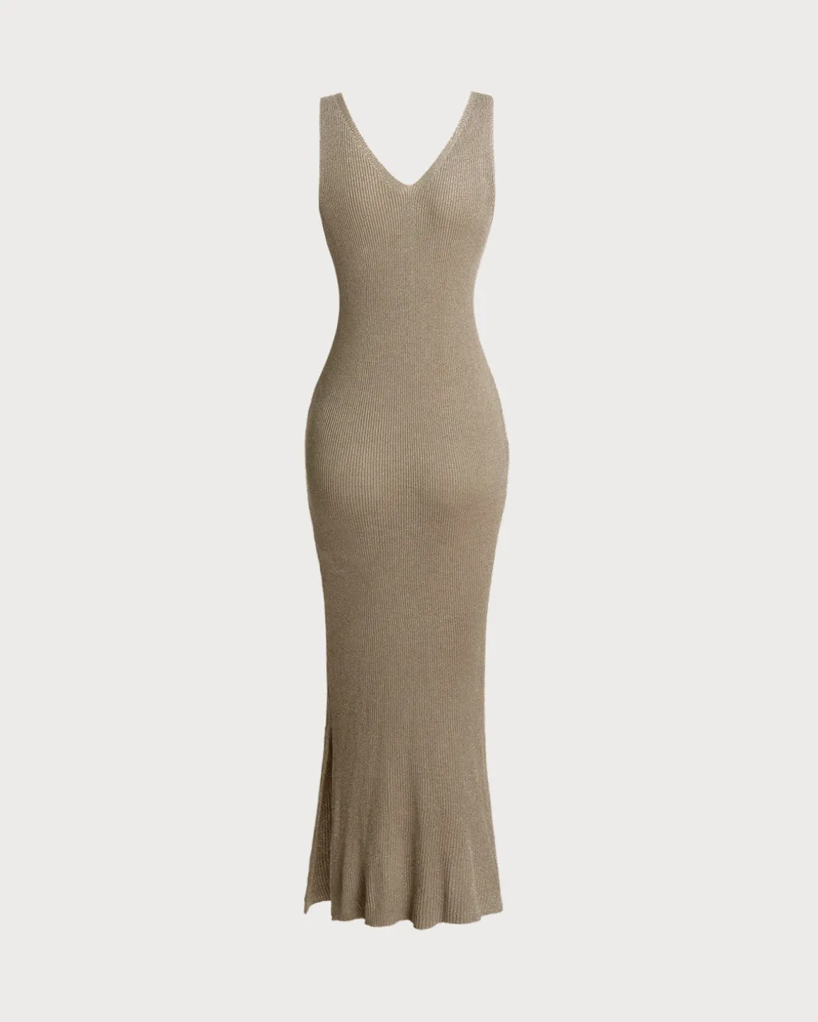 Khaki V Neck Sleeveless Bodycon Sweater Dress