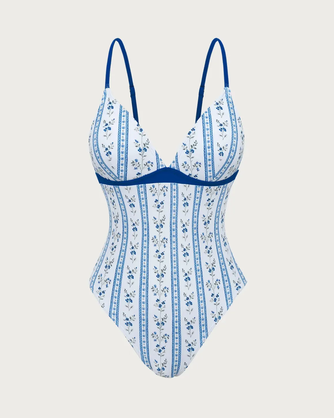 Light Blue Knit Contrast Elegant Printed One-Piece Swimsuit