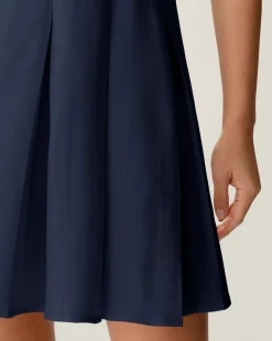 Navy Button Pleated Mini Dress
