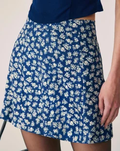 Navy Floral A-Line Mini Skirt