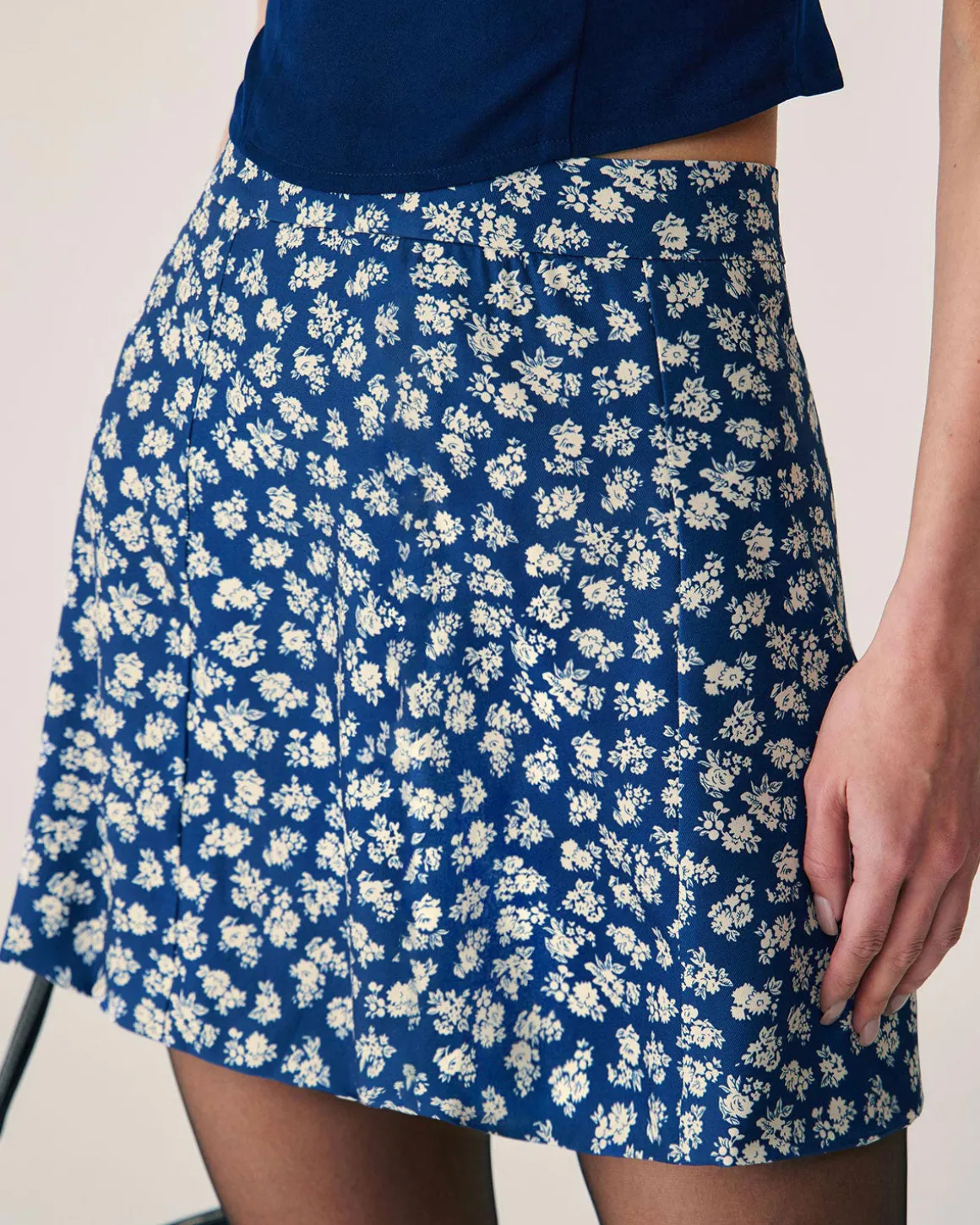 Navy Floral A-Line Mini Skirt