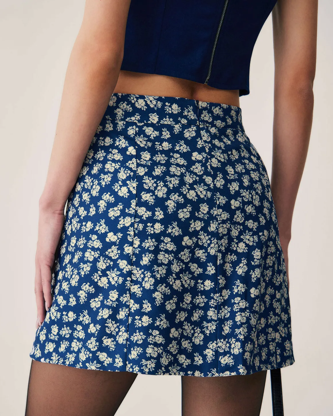 Navy Floral A-Line Mini Skirt