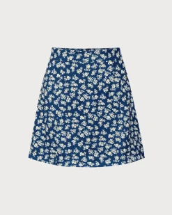 Navy Floral A-Line Mini Skirt