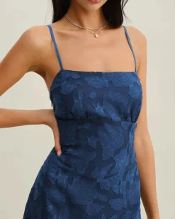 Navy Jacquard Slip Backless Maxi Dress