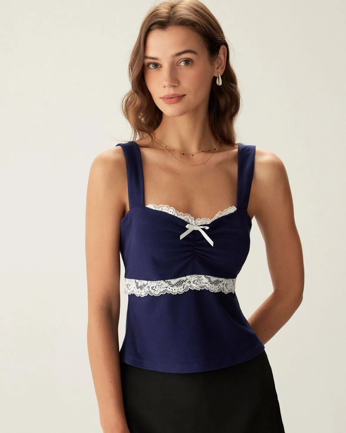 Navy Lace Square Neck Cami Top