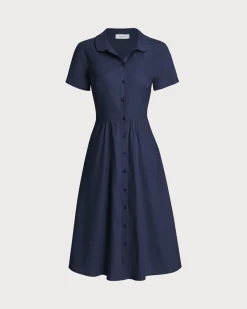 Navy Pocket Short Sleeve Midi Dress
