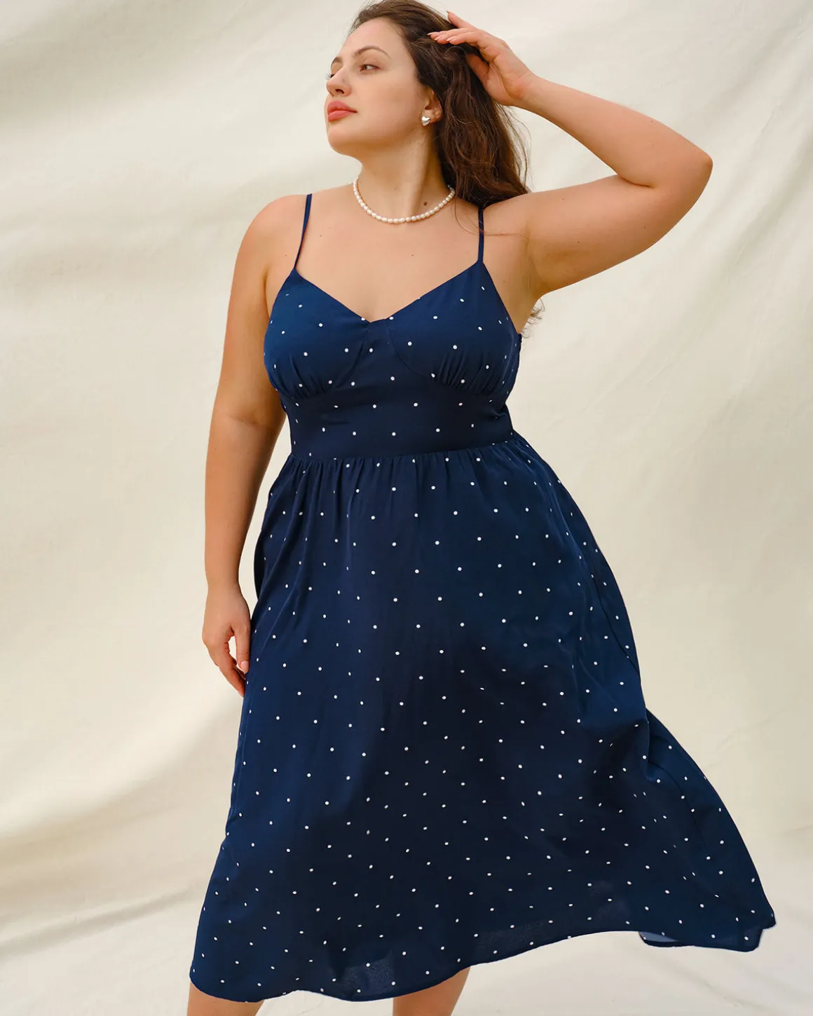 Navy Polka Dot Plus Size Slip Midi Dress