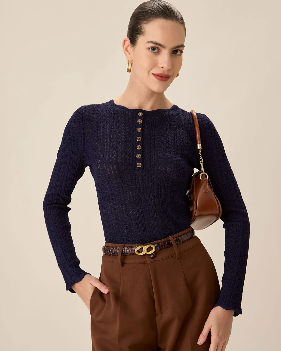 Navy Round Neck Slim Sweater