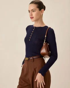 Navy Round Neck Slim Sweater