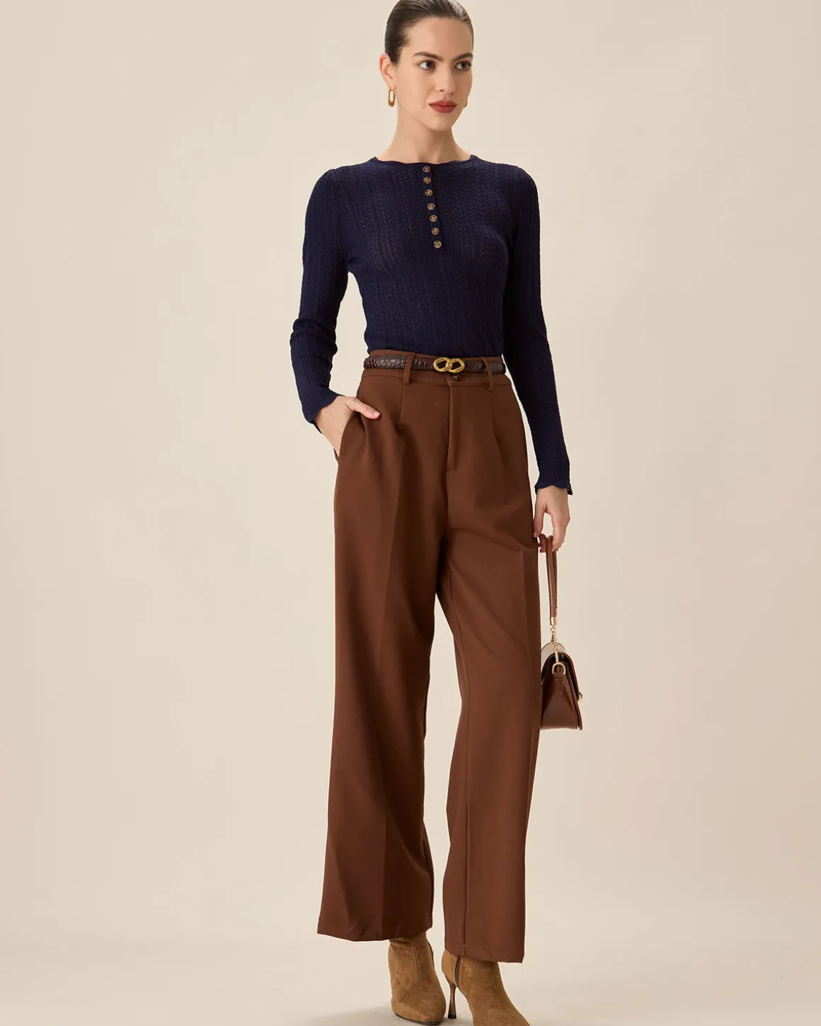 Navy Round Neck Slim Sweater