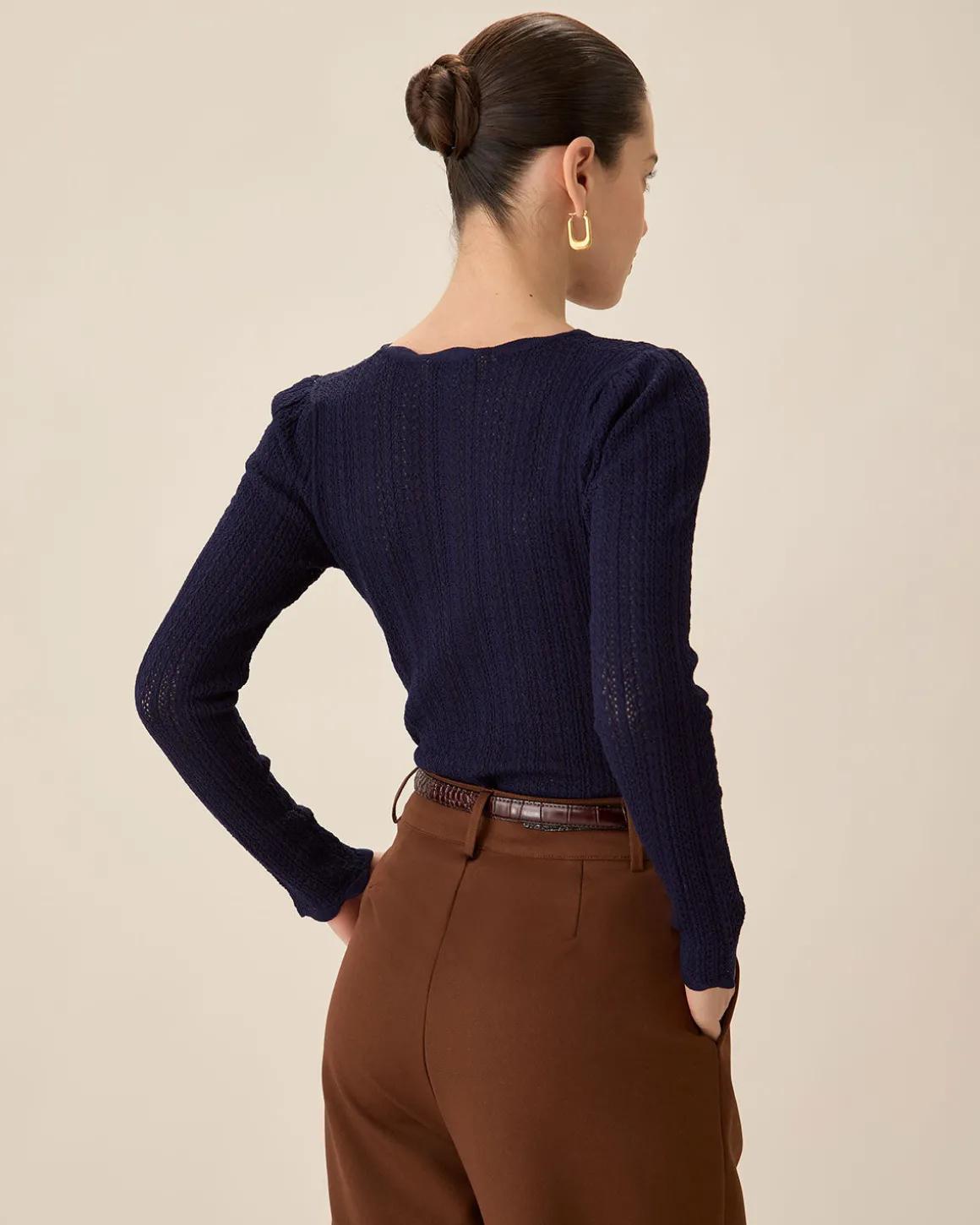 Navy Round Neck Slim Sweater