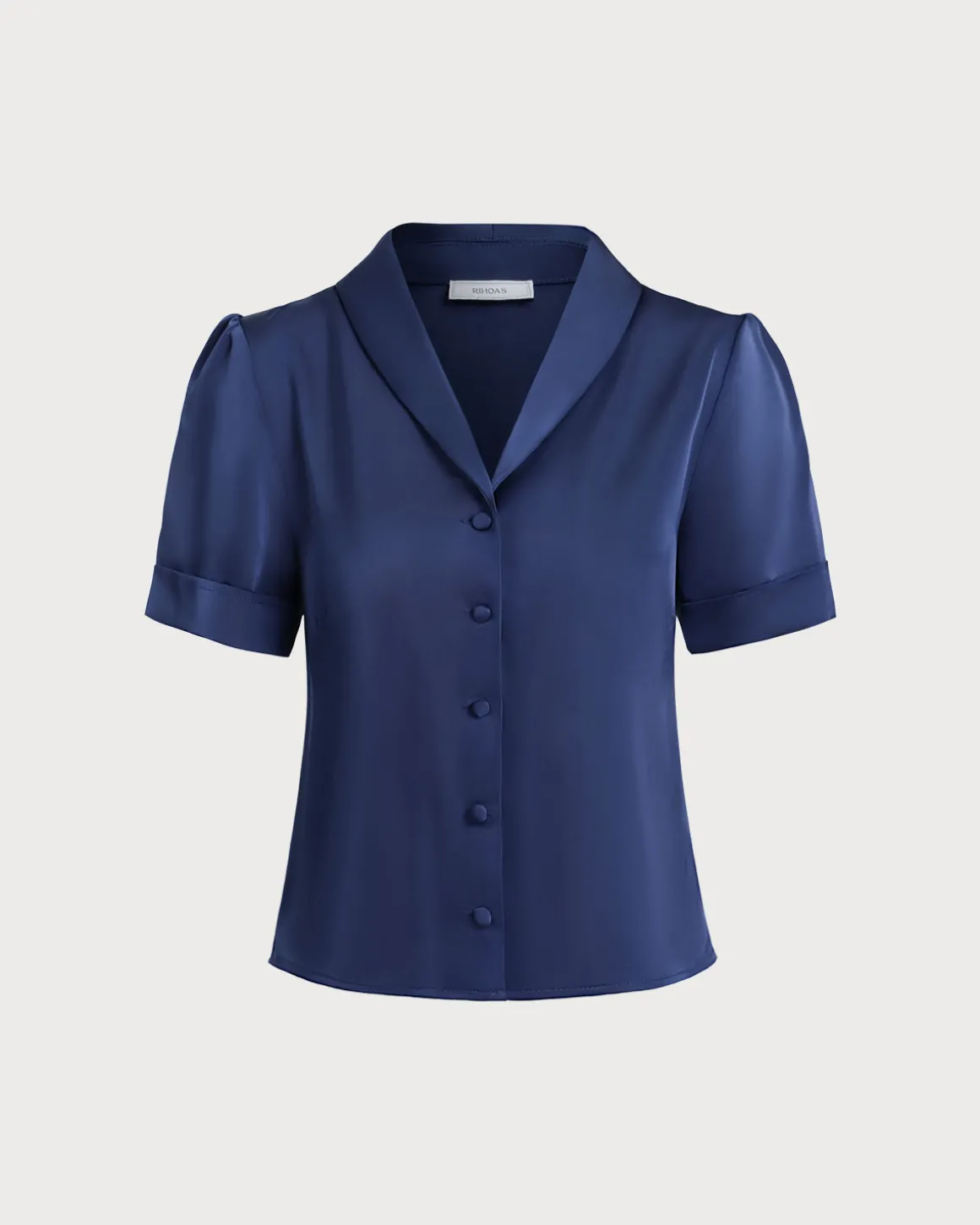 Navy Satin Button Blouse
