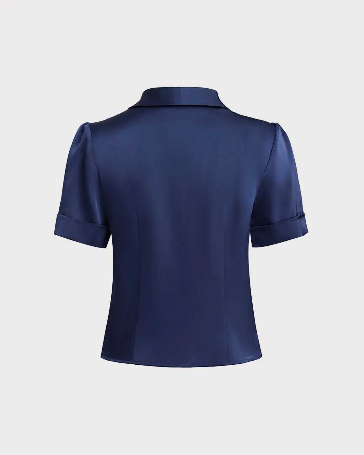 Navy Satin Button Blouse