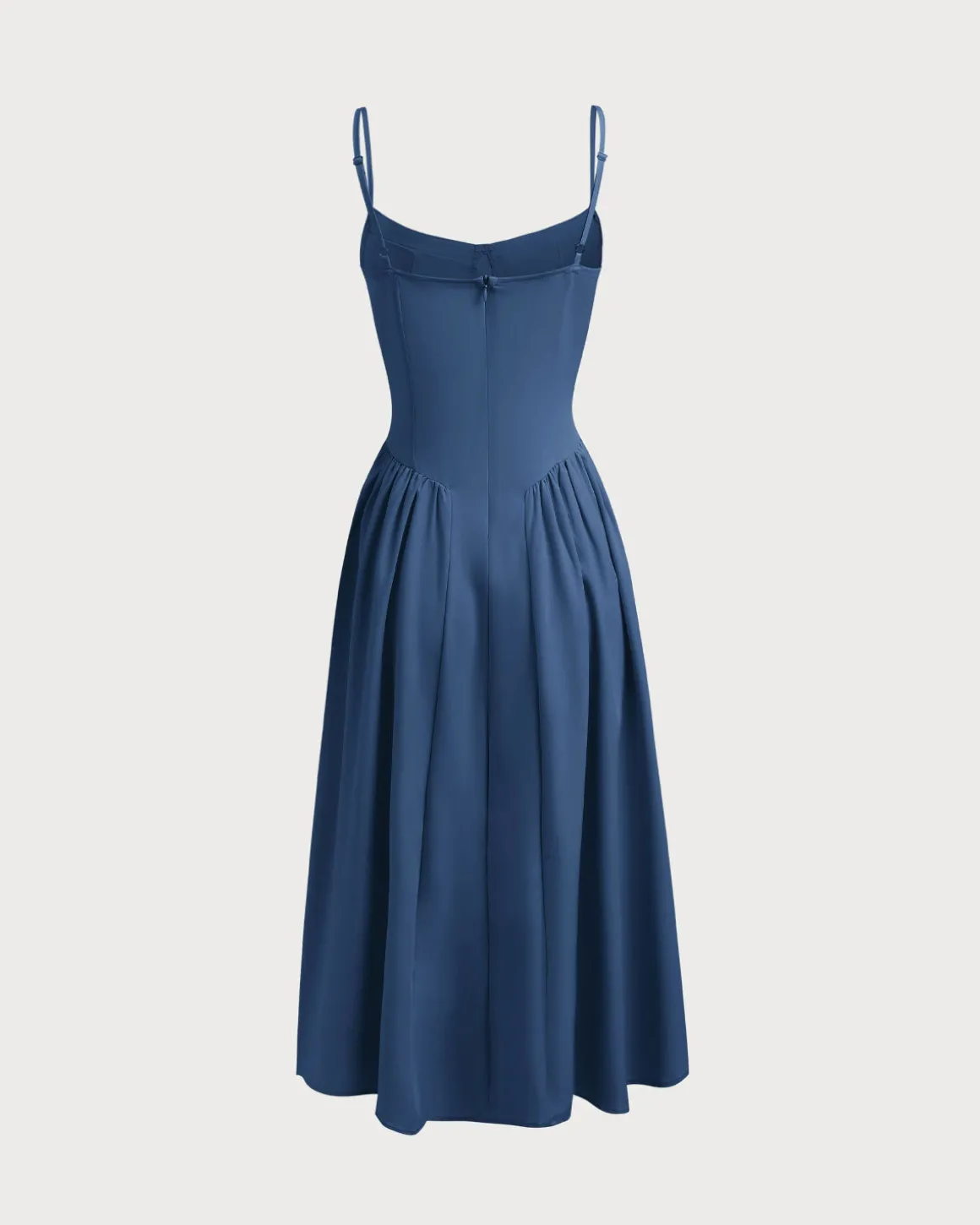 Navy Square Neck Pocket Slip Midi Dress