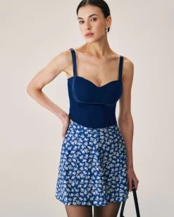 Navy Sweetheart Neck Crop Camis