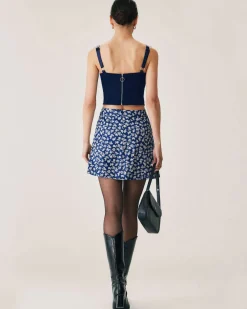 Navy Sweetheart Neck Crop Camis
