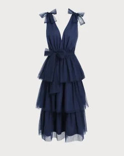 Navy Tiered Backless Maxi Dress
