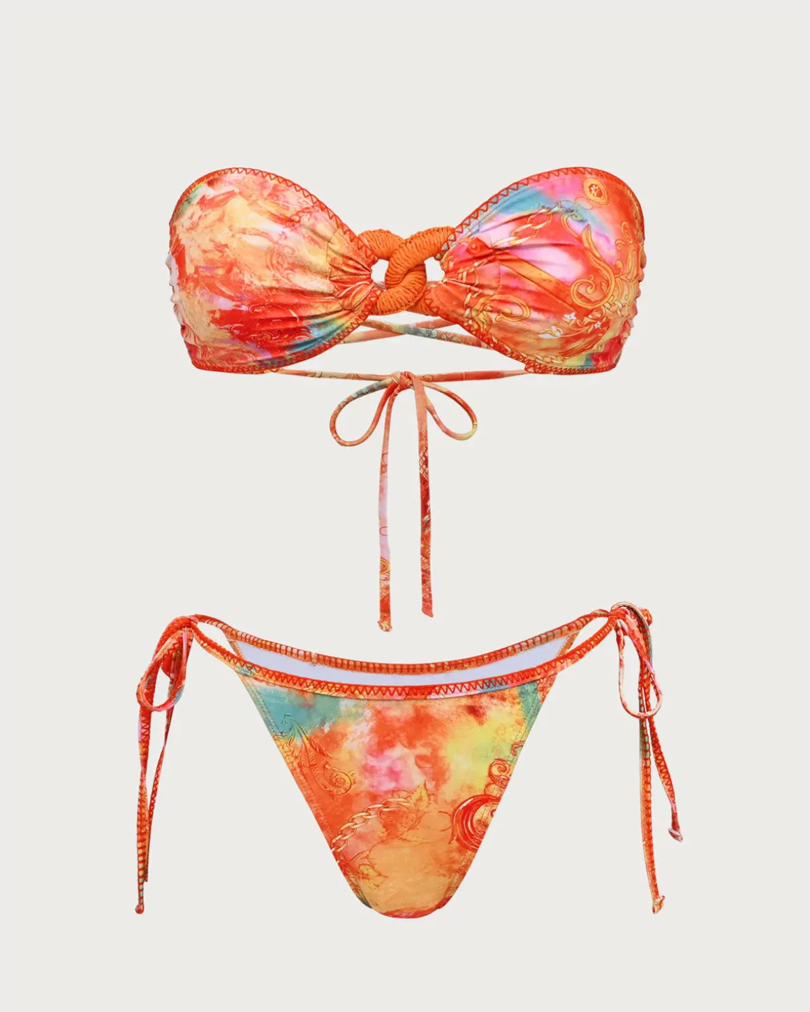 Orange Floral Bandeau Bikini Set