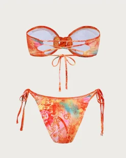 Orange Floral Bandeau Bikini Set