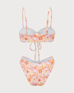 Orange Floral Tie Front Bikini Set